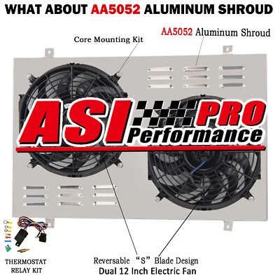 ALUMINUM RADIATOR SHROUD+FANS FITS 1985-1997 FORD F150,F100 F250,F350 BRONCO V8 - Image 1 of 4