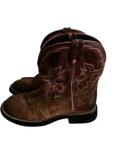 Justin Women's PullOn Western Boots Brown Leather Embroidered Size 10B - Picture 1 of 8