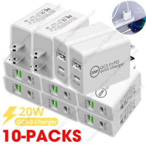 10-Pack Lot 20W PD USB C Power Adapter QC Fast Charger Block For iPhone Samsung - Picture 1 of 12