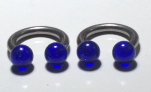2 8g 5/8 Shiny Blue 8mm Ball Horseshoes Rings Surgical Steel 316L Pubic PA Lorum - Picture 1 of 3