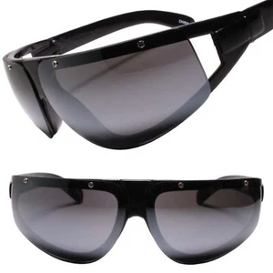 Deadstock Retro Futuristic Look Vintage Black Wrap Around Sunglasses - Picture 1 of 3