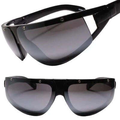 Deadstock Retro Futuristic Look Vintage Black Wrap Around Sunglasses - Image 1 of 3
