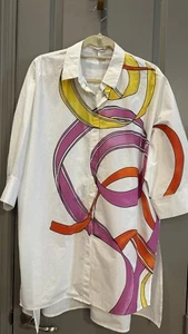 Escada Sport Damen Tunika weiß mit Knopfleiste und mehrfarbigem Banddruck EU42 - Bild 1 von 14
