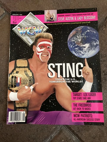 January 1992 WCW World Championship Wrestling Magazine STING Steve Austin POSTER Cover