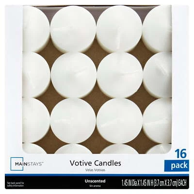 Mainstays Unscented Votive Candles, White, 16 Count - Изображение 1 из 4