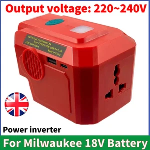 200W Power Inverter for Milwaukee 18V Battery DC 18V to AC 220V Adapter USB+LED - Picture 1 of 13