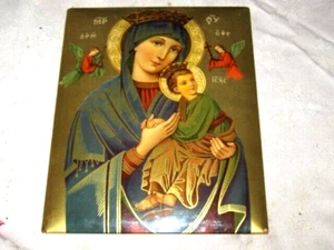 A Lovely Vintage Tinplate Celluloid Virgin Mary (St Mary) Baby Jesus Picture - Picture 1 of 2