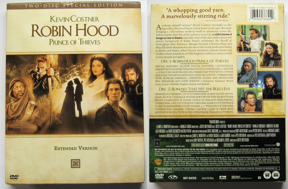 ROBIN HOOD PRINCE OF THIEVES EXTENDED WARNER DVD 2 DISC DTS - Image 1 of 1