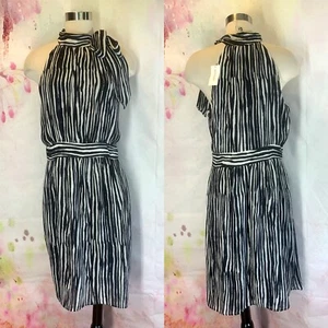 Neu mit Etikett Banana Republic Neckholder-Kleid Racerback 14 seidig marineblau mitternachtsweiß Streifen - Bild 1 von 5