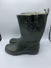FOREVER YOUNG FY Green Rubber Rain Boots Women's Size  US 8 M Buckle Strap