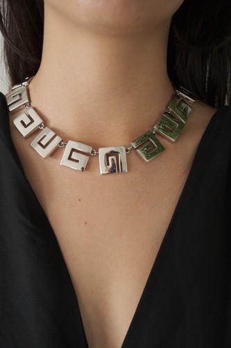 COLLANA GIVENCHY ARGENTO ANNI '80 MONOGRAMMA LOGO MAGLIA UNISEX VINTAGE