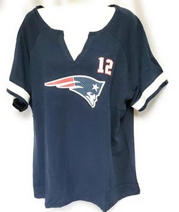 Womens NFL New England Patriots Tom Brady #12 Split Neck Football Tee T-Shirt - Picture 1 of 4