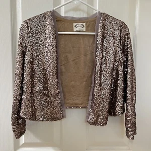 Joyfolie Mia Joy Gold Sequin Livvy Jacket Open Cardigan Girls Size 10 - Picture 1 of 14
