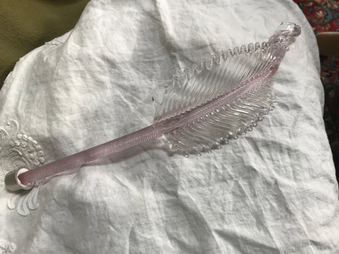 1 Murano Venetian Chandelier pink clear Glass Replacement long leaf NOS  12.5” Cover