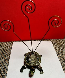 Sea Turtle Photo Holder Green Enamel Rhine Stonrs Coated Brass for 3 Pictures - Picture 1 of 5
