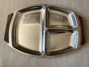 Vintage Stainless Steel Stamped 3 Compartment Serving Tray With Handles Denmark - Picture 1 of 9