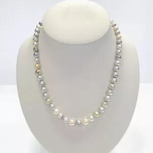 Akoya Pearl Necklace Strand 7-8mm Near-Rounds Multicolor Pastel 14KW 18" - Picture 1 of 10