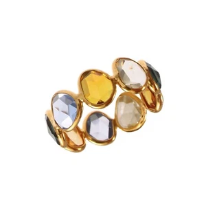 Natural Multi Sapphire Ring-18k Solid Gold Eternity Band Engagement Ring - Picture 1 of 4