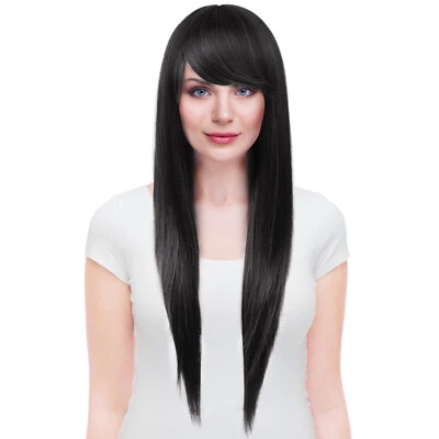 Full Bangs Long Black Straight Wig Heat Resistant Synthetic Hair Women's Wigs - Image 1 of 3