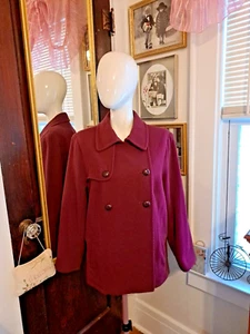 LL Bean Women’s Pea Coat Size M Burgandy Double Breasted Swing Wool Blend VTG - Foto 1 di 11