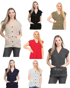 Womens Sleeveless Button Cable Knitted Button Cardigan Ladies Waistcoat Sweater - Picture 1 of 16