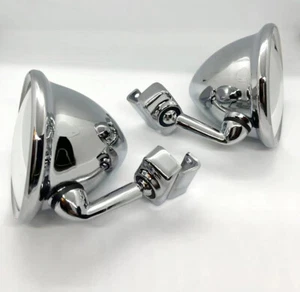 1 pair Classic Car Convex GLASS BULLET RACING DOOR WING Chrome Clamp On MIRRORS  - Picture 1 of 12