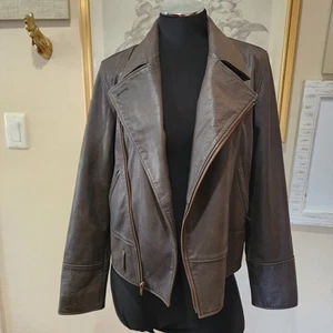 Ralph Lauren Leather Moto Jacket Motorcycle Brown Vtg Frontier Women’s Medium - Picture 1 of 12