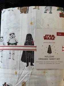 Pottery barn Star Wars Holiday Sheet Set twin Christmas Organic Cotton NWT - Picture 1 of 5