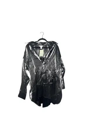 H&M Black Metallic Button Up Blouse Shiny Long Sleeve Shirt Sz M Party Wear - Image 1 of 4