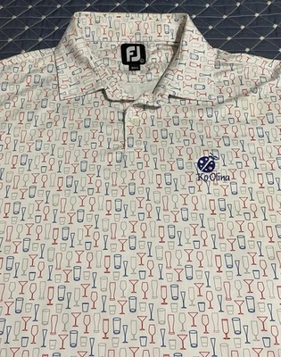 FootJoy Cocktail Glass Print Golf Polo Mens Sz L Ko Olina Club Embroidered Logo - Image 1 of 4