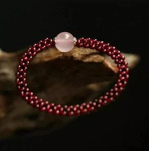 Red Berry Garnet Braided Rose Quartz Beaded Healing Chakra Stretch Bracelet - Picture 1 of 10