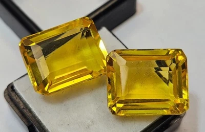 Shinning Yellow Topaz Pair Emerald Cut 30+ Ct Loose Gemstone For Earring & Stud - Image 1 of 4