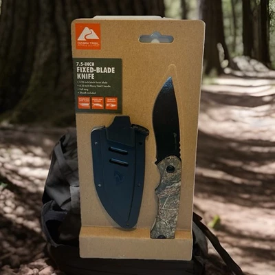 Cuchillo Ozark Trail 7,5" con funda mango de roble musgo ¡Nueva hoja fija!! Foto 1 de 2
