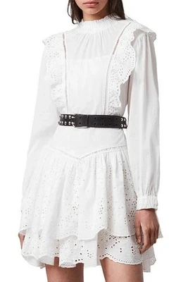 188£ ALLSAINTS Aislyn Broiderie Kleid UK 8 weiß Boho Rüschen Lagenlook Mini Hochzeit - Bild 1 von 4