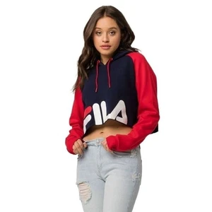 FILA  Luciana  cropped hoodie  big logo sweater women size Medium - Picture 1 of 12