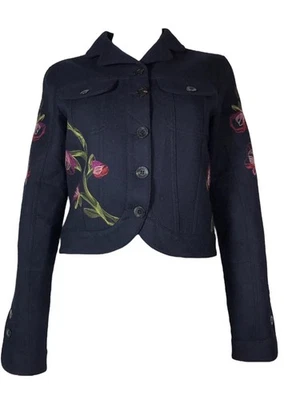 Chaqueta De Colección John Galliano Azul Marino Bordada Flor AW2005 XS Foto 1 de 4