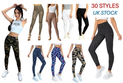 Leggings Printed Plain Womens Ladies Girls Magic Stretch Fit Soft Trousers NEW - Image 1 of 4