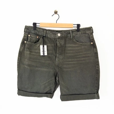River Island Carrie Denim Shorts Size 16 NEW HIgh Rise Mom Dark Green Khaki - Image 1 of 4