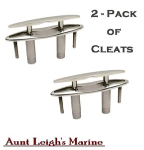 2-Pk Seachoice Stainless Steel 6" Pull Up Recessed Deck Dock Cleats with Studs - Picture 1 of 5