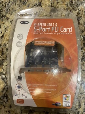 NEW BELKIN USB 2.0 5 PORT PCI CARD 5 HI-SPEED PORTS DIRECTLY TO YOUR COMPUTER - Image 1 of 2