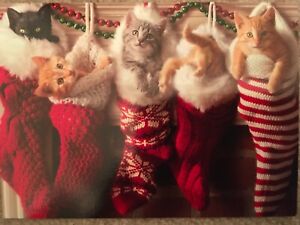 Avanti Greeting Card Merry Christmas Cat Kittens Stockings Holidays CUTE!
