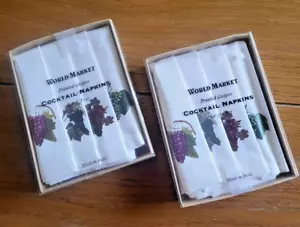 Cotton White Cocktail Napkins (2) Set of Four Grapes World Market Made in India - Picture 1 of 3
