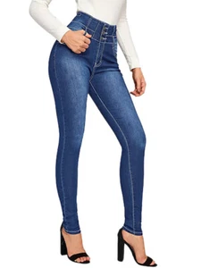 Jeans vita alta modello skinny pantalone denim aderente vita alta - Picture 1 of 3