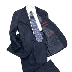 Japanischer Designer Kansai Yamamoto's Setup Anzug in marine Streifenmuster, Gr. L - Bild 1 von 14