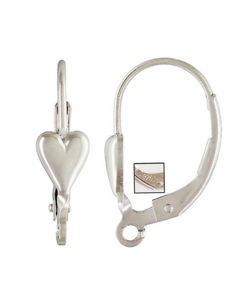 925 Sterling Silver Heart Leverback Ear Wires with Ring for Earring Making - Image 1 of 1
