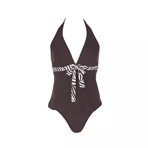 ¡Figuras de It! Halter Tankini NEGRO con estampado de cebra tendencias de natación HIP HIDER talla 16 - Imagen 1 de 2