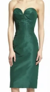 Zac Posen L8205 Forest Green Strapless Sweetheart-Neck Cocktail Dress Size 8 - Picture 1 of 3