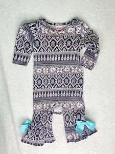 Ricrac & Ruffles 12M Romper Back and White Slight Pink Tint - Picture 1 of 3