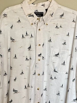Trader Bay Men's Linen Casual Sailboat Novelty Neutral Button Shirt Size 2XL -M6 - Image 1 of 4