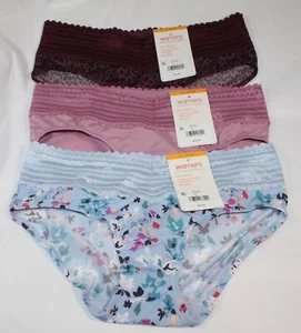 New set of 3 WARNER'S no muffin top HIPSTER panties BLUE FLORAL PLUM LEOPARD S/5 - Picture 1 of 5